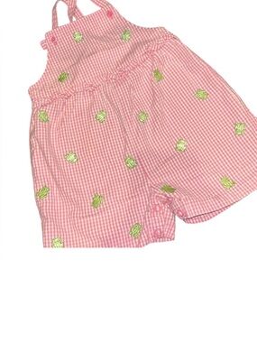 2002 Gymboree Pink Gingham Baby Romper with frog Detail